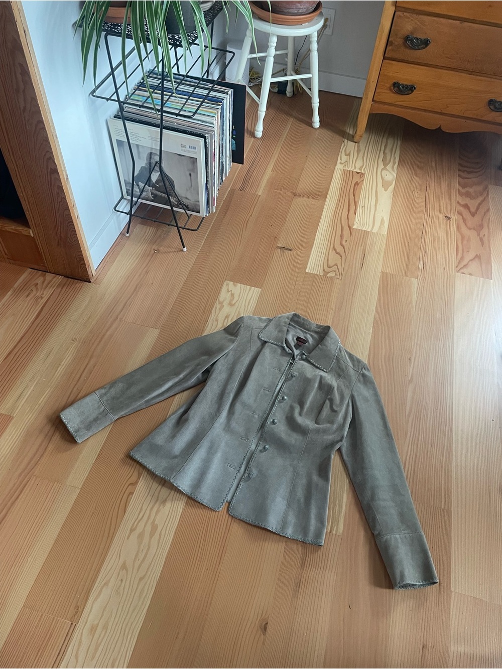 y2k style minimalist Light Taupe Tailored Button leather Jacket fall 2010
